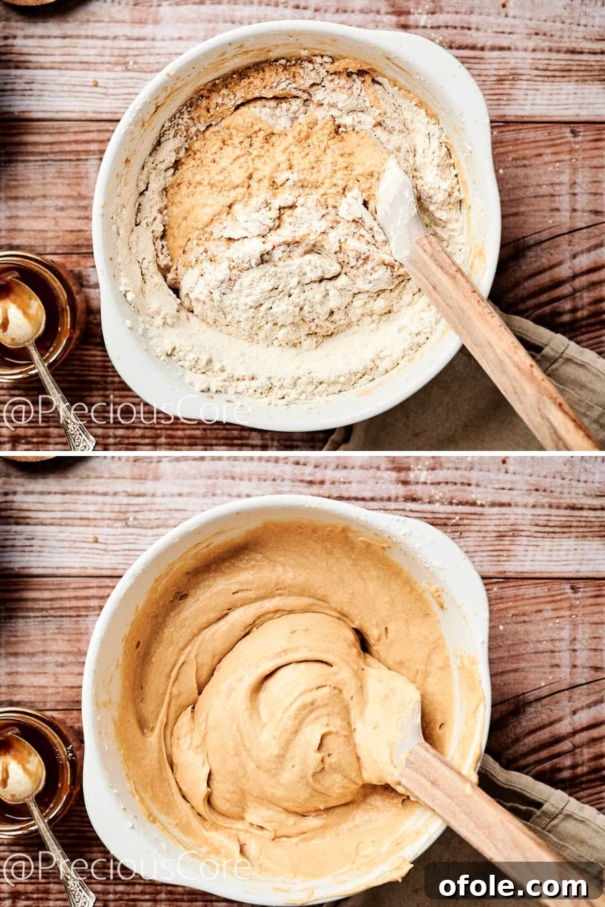 Salted Caramel Dream Cake 9 Adding the sifted flour mixture to the wet ingredients and gently folding them with a spatula.