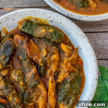 A vibrant bowl of Ekwang, showcasing the rich colors and textures of this traditional Cameroonian dish.