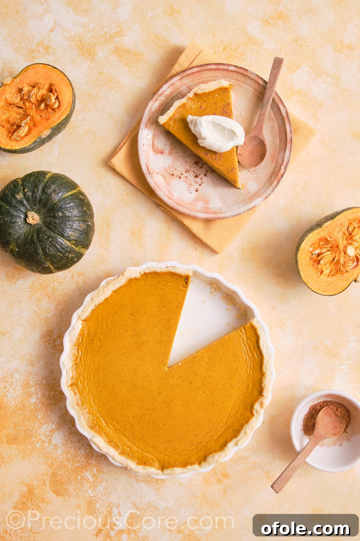 Creamy Pumpkin Pie Without Evaporated Milk 3 A perfectly baked pumpkin pie with a single slice removed, showcasing its smooth, custardy filling and golden-brown crust.
