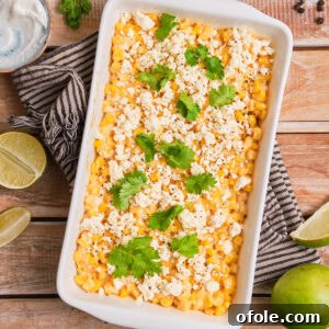 Street Corn Casserole hero shot, garnished with cilantro.