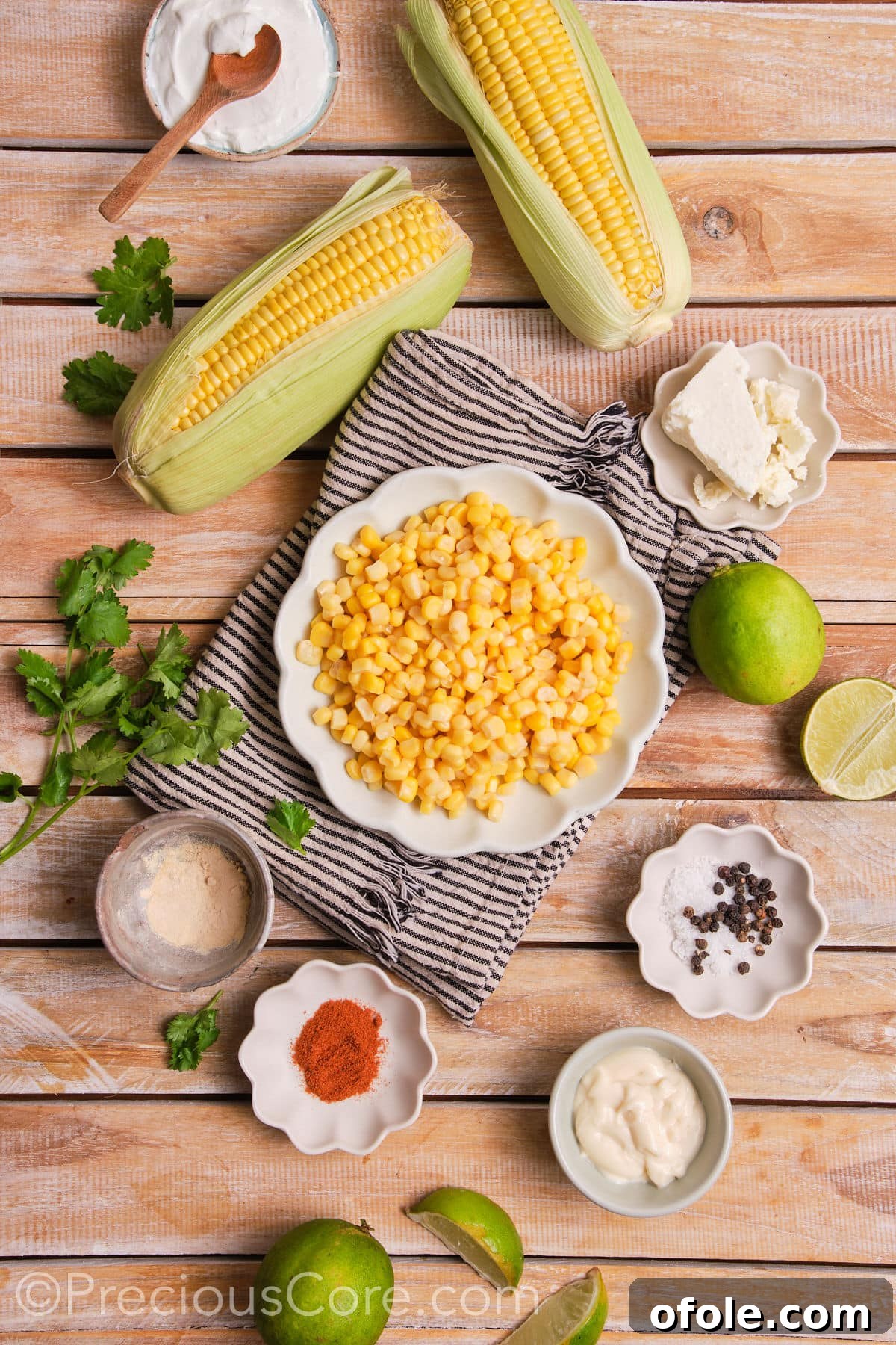 Fiesta Street Corn Bake 3 All the fresh and vibrant ingredients meticulously laid out for preparing the street corn casserole.