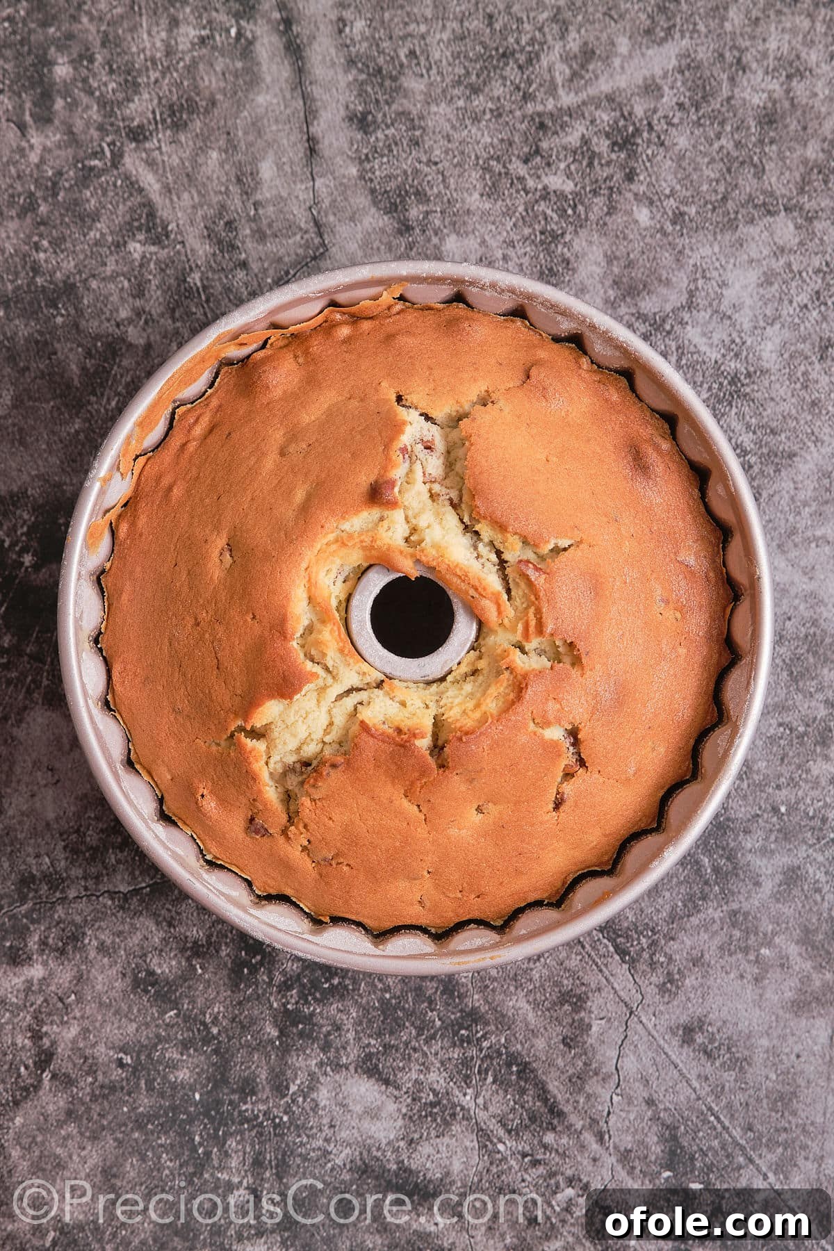 The Butter Pecan Pound Cake baking in the oven until golden brown.