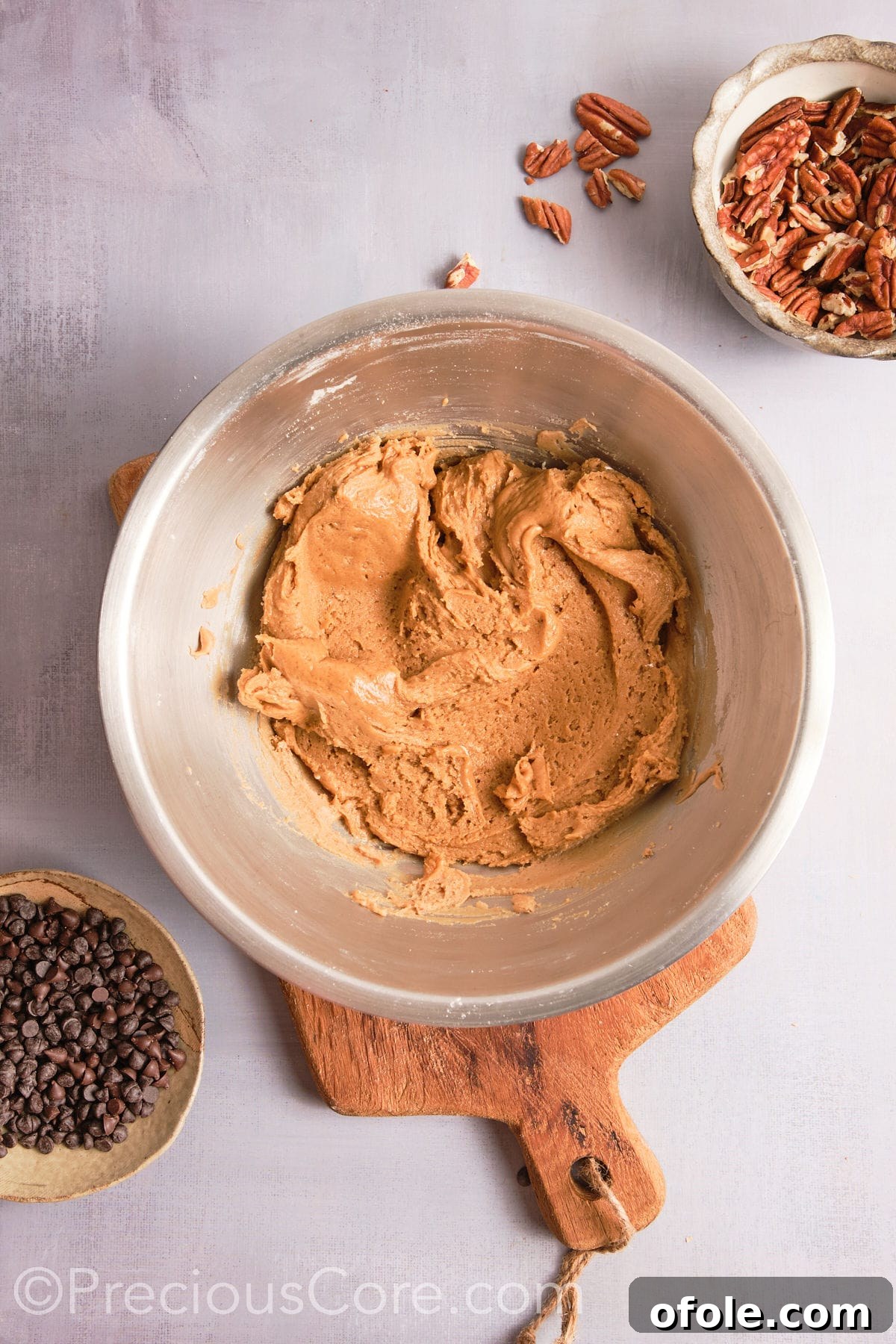 Decadent Brown Butter Pecan Delights 12 Browned butter cookie dough with dry ingredients fully incorporated, showcasing its rich, even texture.