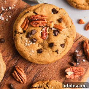 Cookies with pecans, chocolate chips, and browned butter, beautifully arranged.