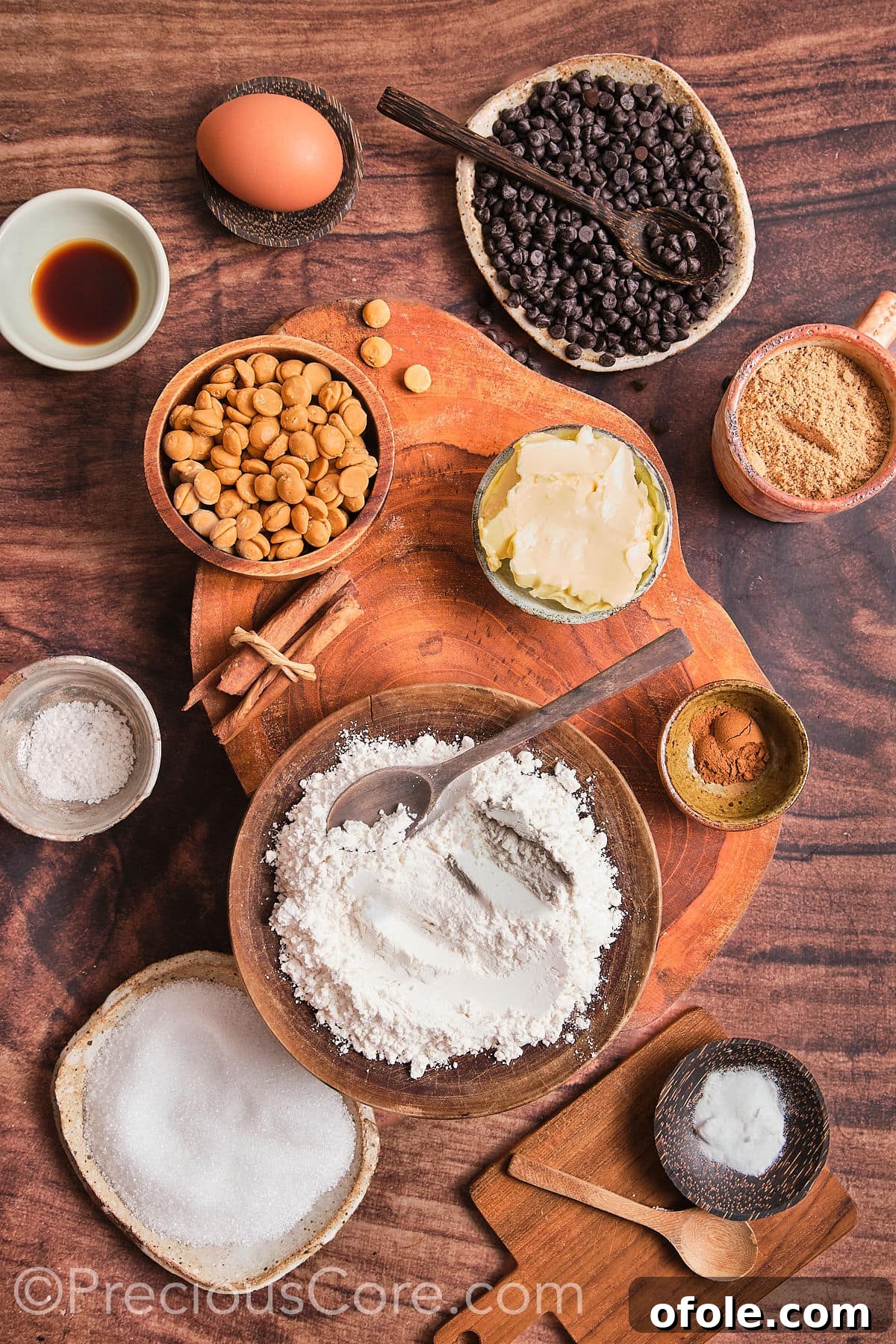 Ingredients for Chocolate Chip Butterscotch Chip Cookies