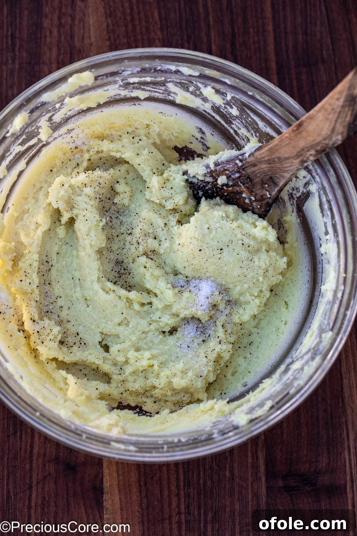 Velvety White Sweet Potato Puree 11 Salt and pepper added to creamy mashed potatoes.