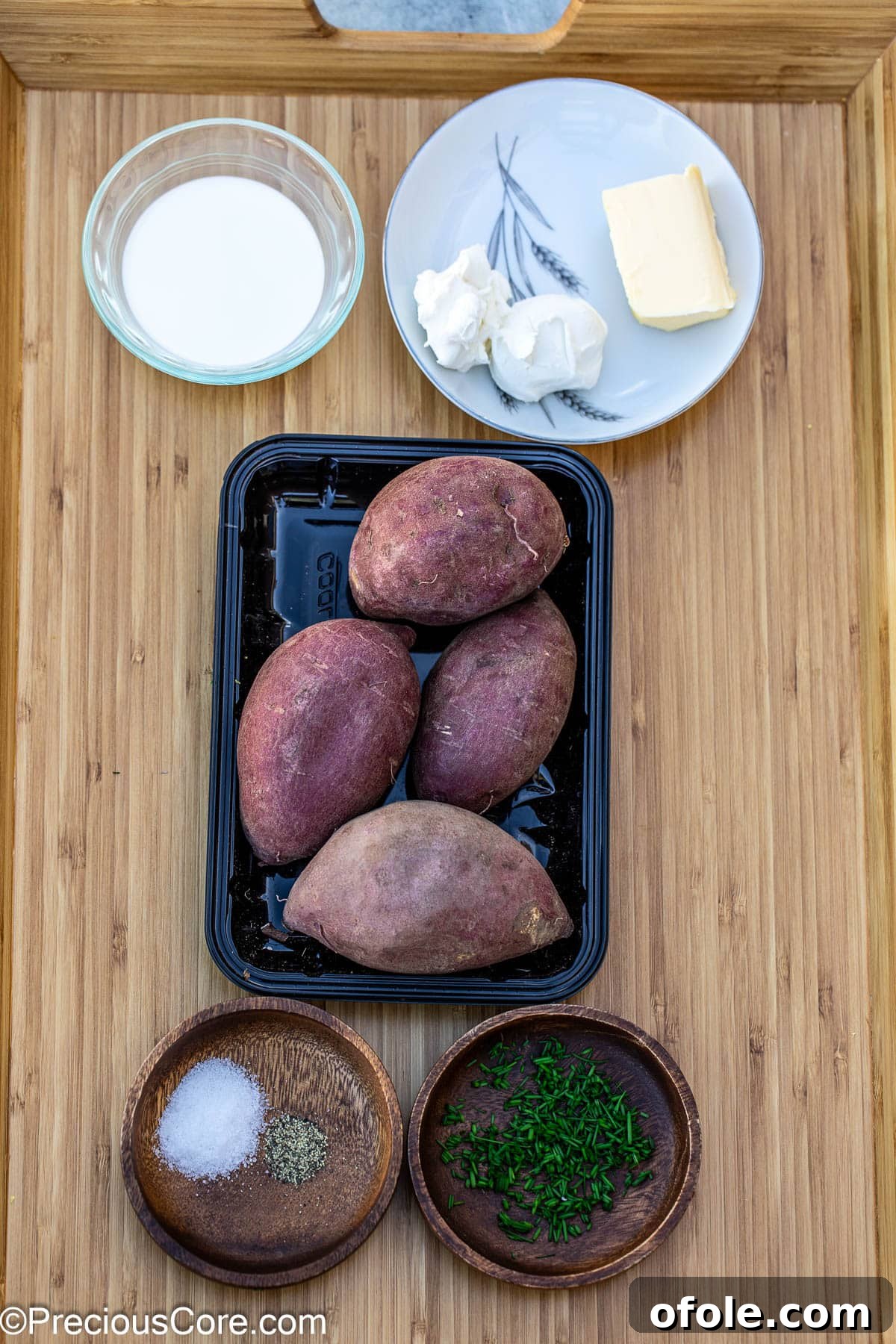 Velvety White Sweet Potato Puree 5 Ingredients for mashed white sweet potatoes.