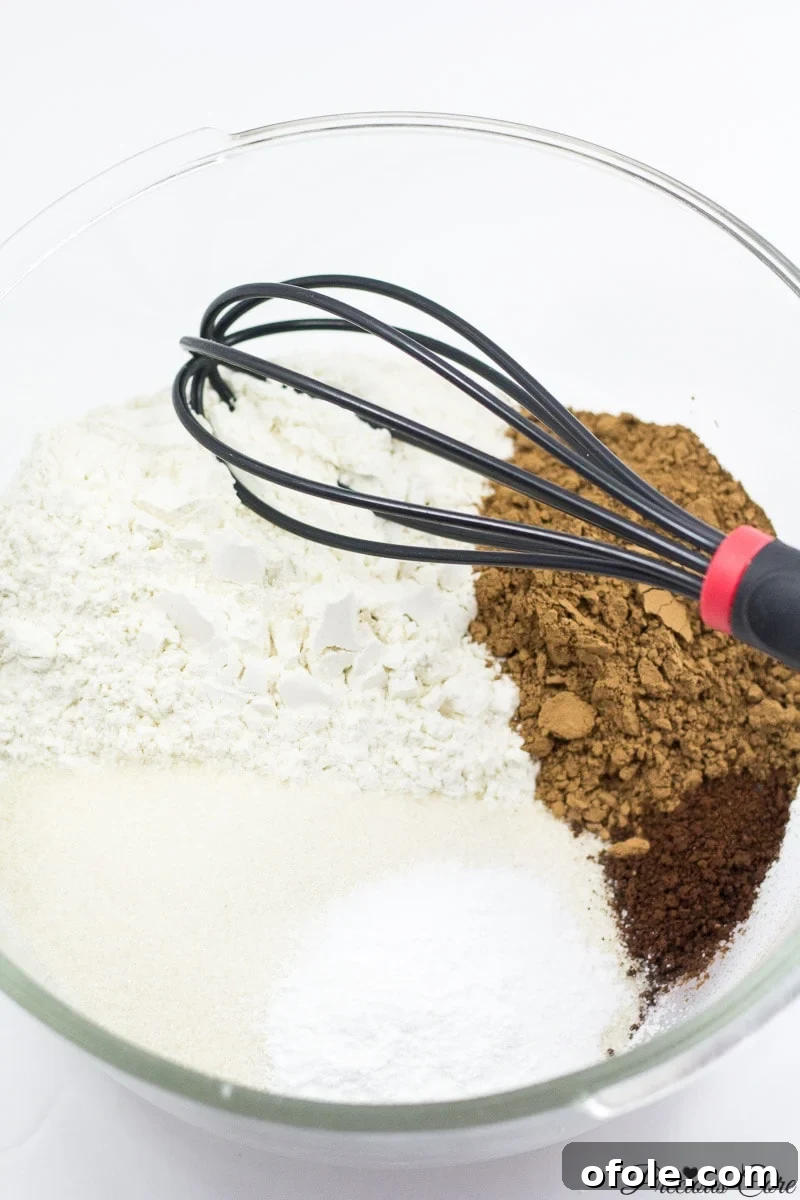 Pure Chocolate Decadence 5 dry ingredients for classic chocolate cake
