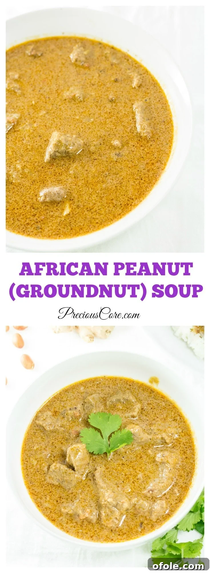 Rich and creamy Peanut (Groundnut) Soup, a traditional African dish