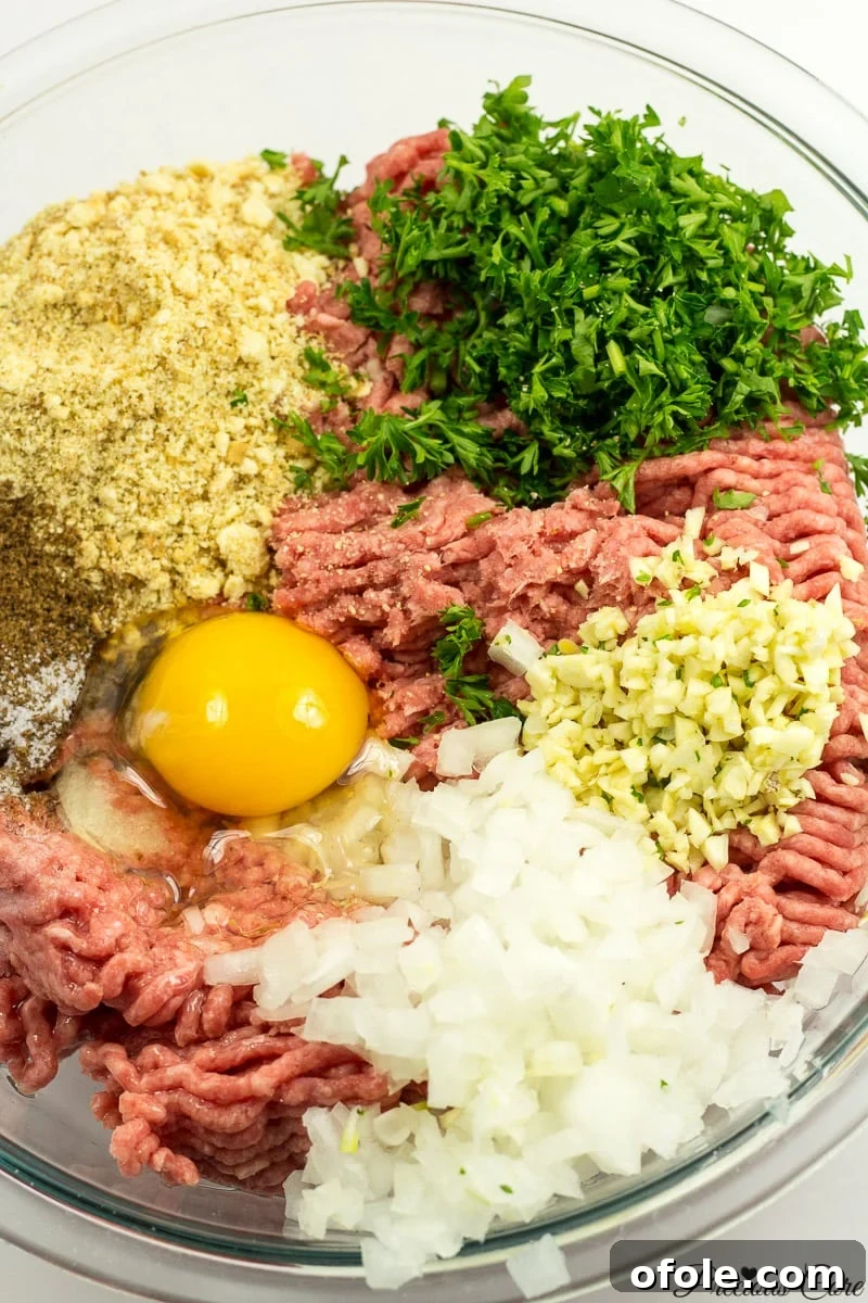 ingredients for meatballs in bowl