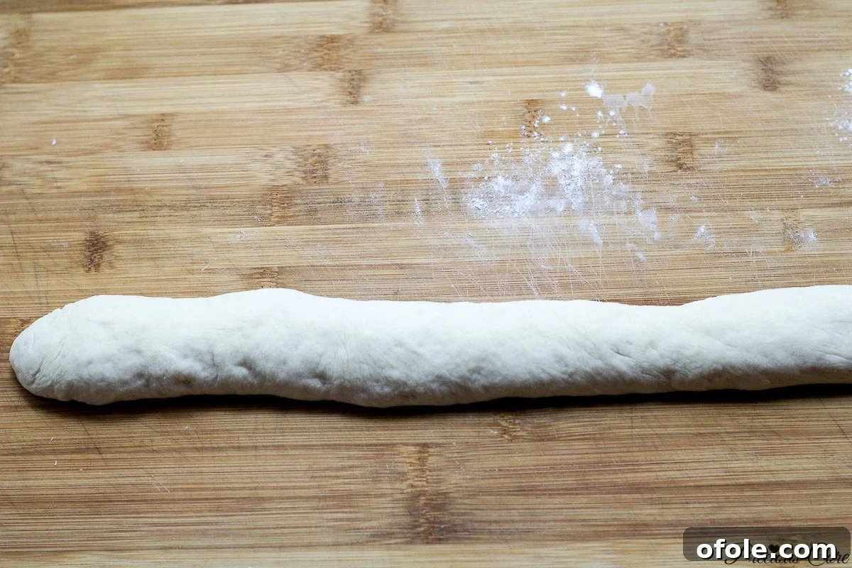 Effortless Crusty French Loaves 9 Another view of a French bread dough log, perfectly shaped