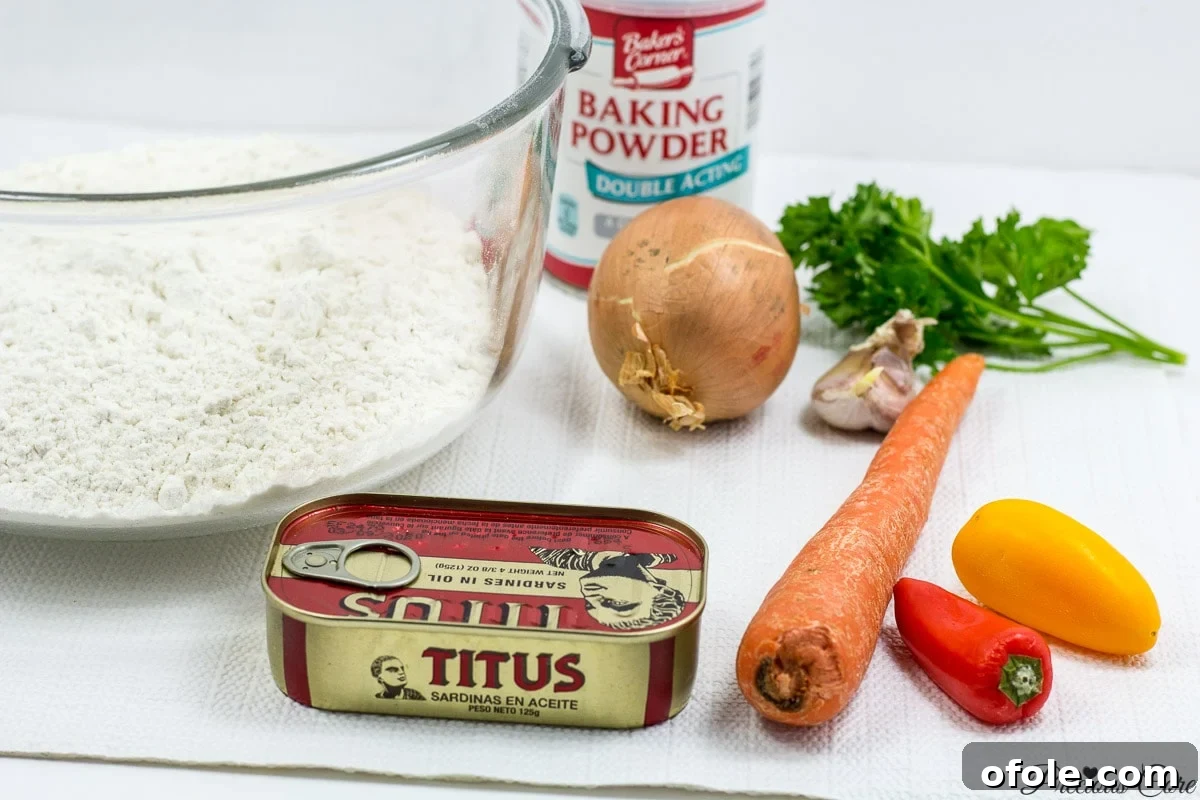 Assortment of fresh ingredients for Cameroonian fish rolls recipe