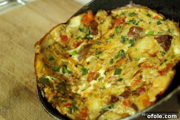 Hearty Breakfast Frittata 12 Whole frittata carefully removed from the pan and placed on a cutting board