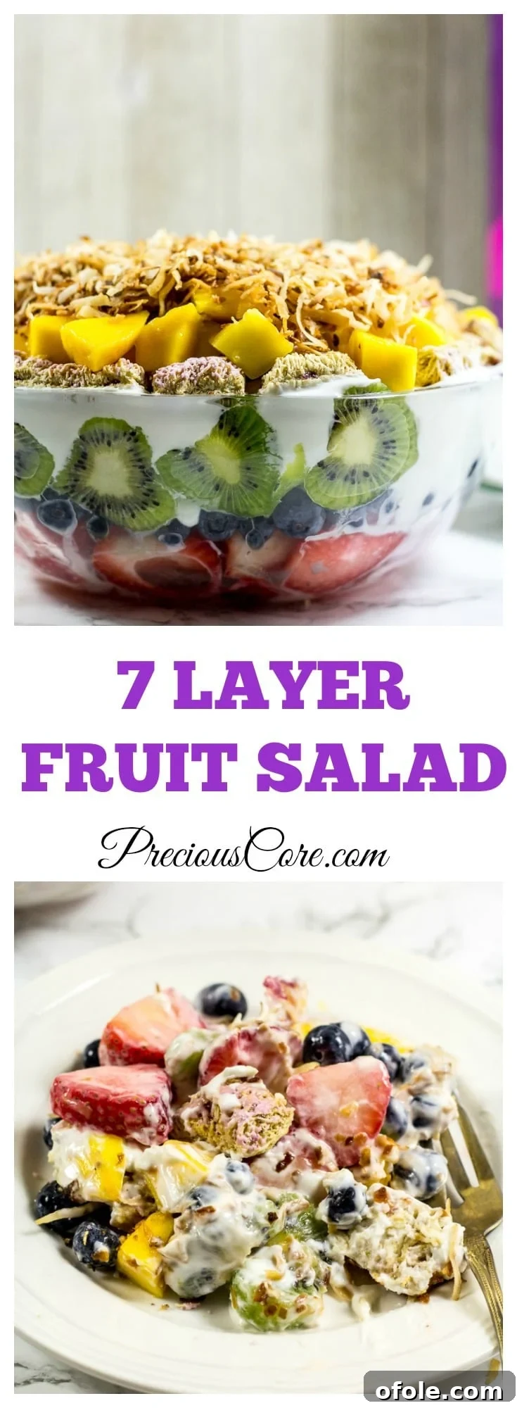 Rainbow Fruit Delight 15 A beautifully composed flat lay image of the 7 Layer Fruit Salad, perfect for social media sharing and inspiration from Precious Core.