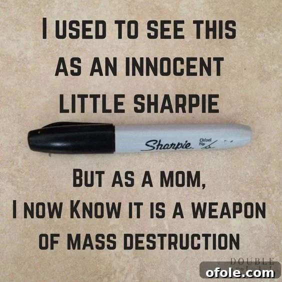 15 Relatable Memes That Perfectly Capture My Mom Life 11 Humorous meme about a parent covered in crayon marks by their child