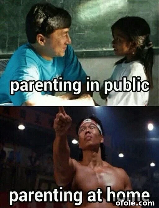 15 Relatable Memes That Perfectly Capture My Mom Life 8 Funny meme illustrating the difference between parenting in public and at home