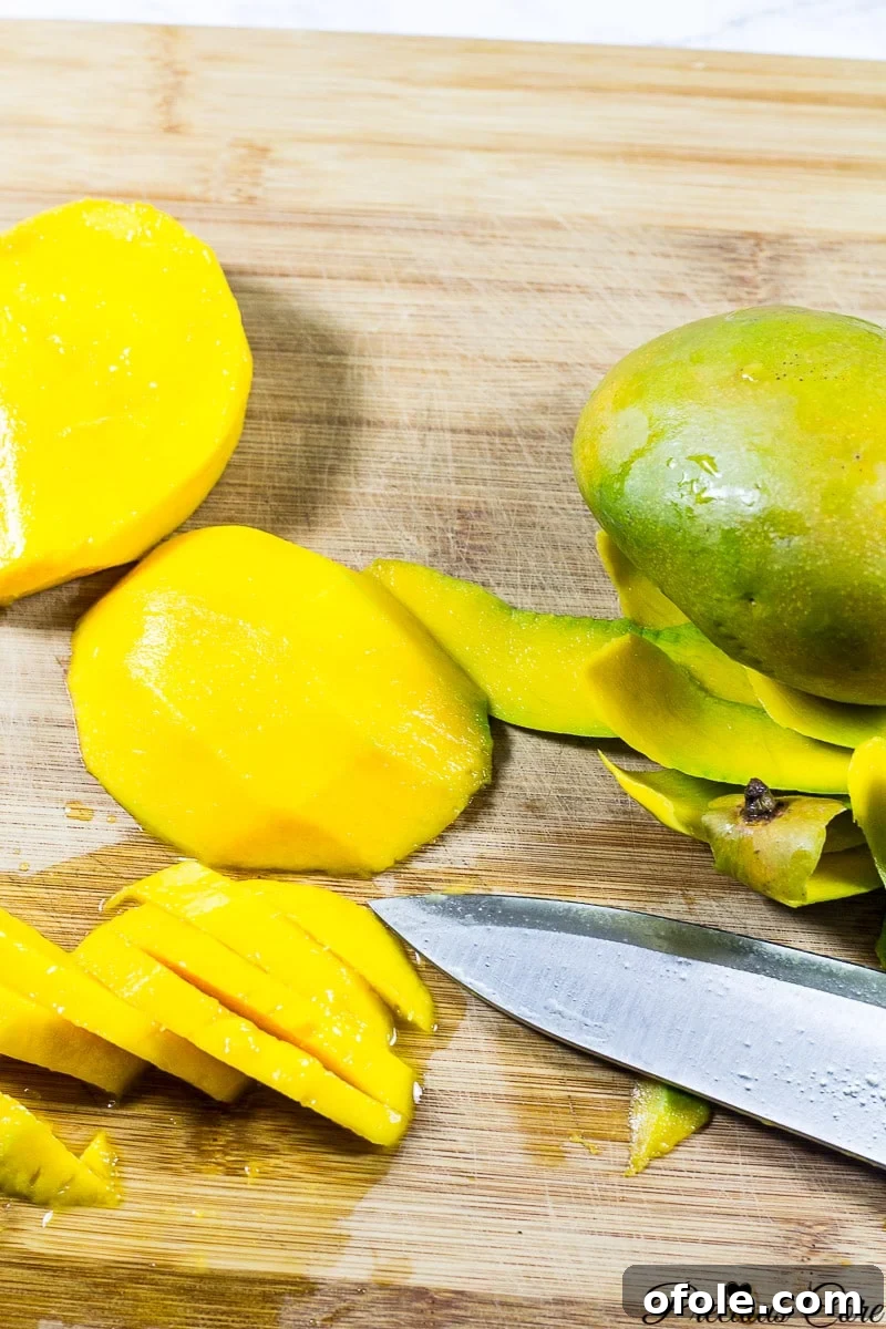 Caramelized Mango Flip-Over Cake 2 Perfectly sliced mangoes, about 1/2 inch thick, ready for baking