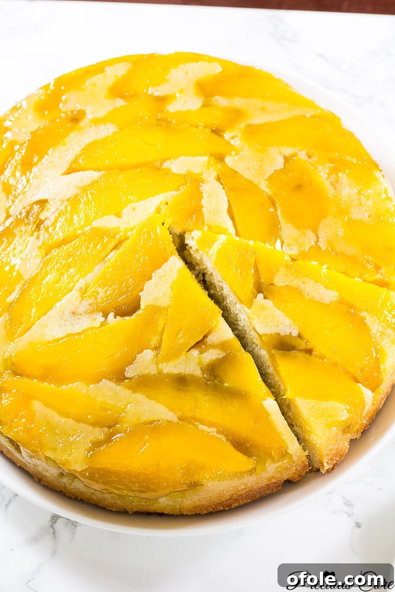 Caramelized Mango Flip-Over Cake 8 The mango upside down cake successfully inverted onto a serving plate