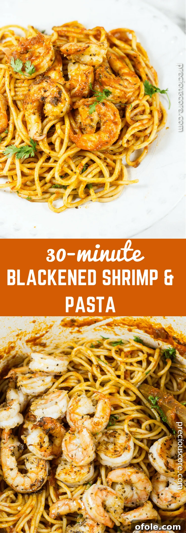 Blackened shrimp pasta - a flavorful pasta dinner made in 30 minutes. Pin this recipe for future use.