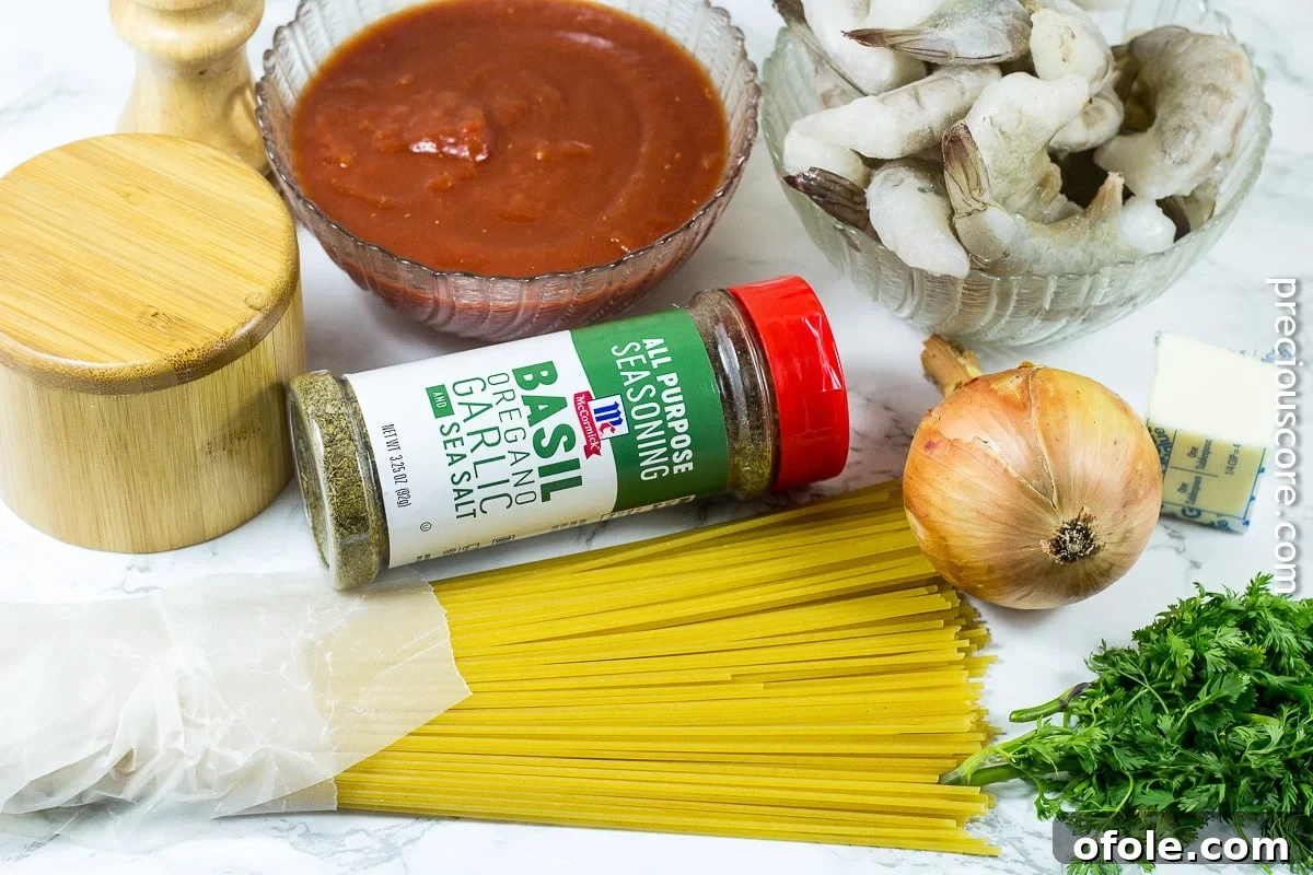 Key ingredients for quick blackened shrimp pasta