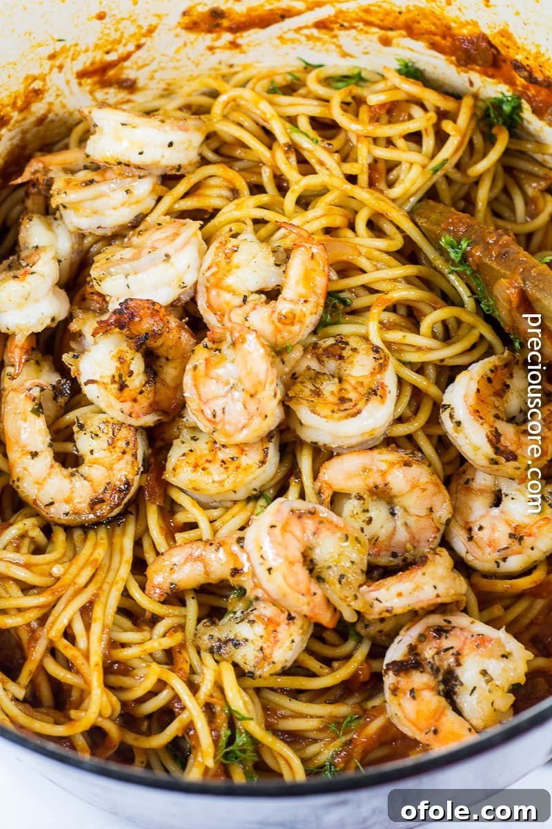 Finished Blackened Shrimp and Pasta recipe, ready to be served