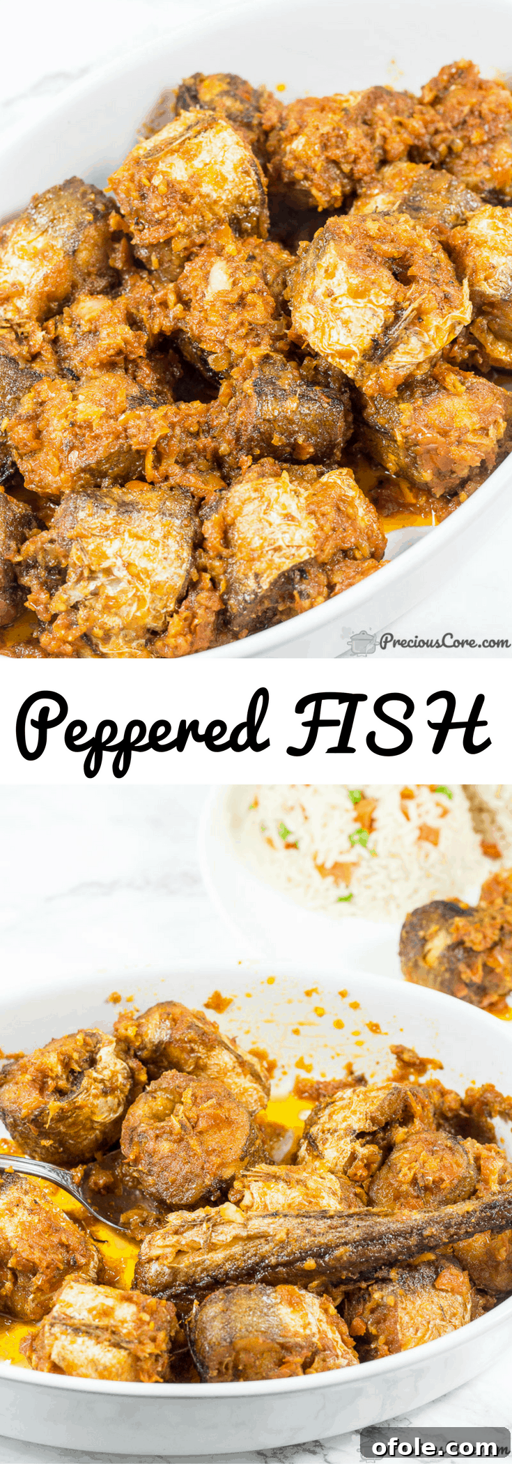 Sweet Chili Glazed Fish 7 Collage with text "Peppered Fish" promoting the recipe for social sharing.