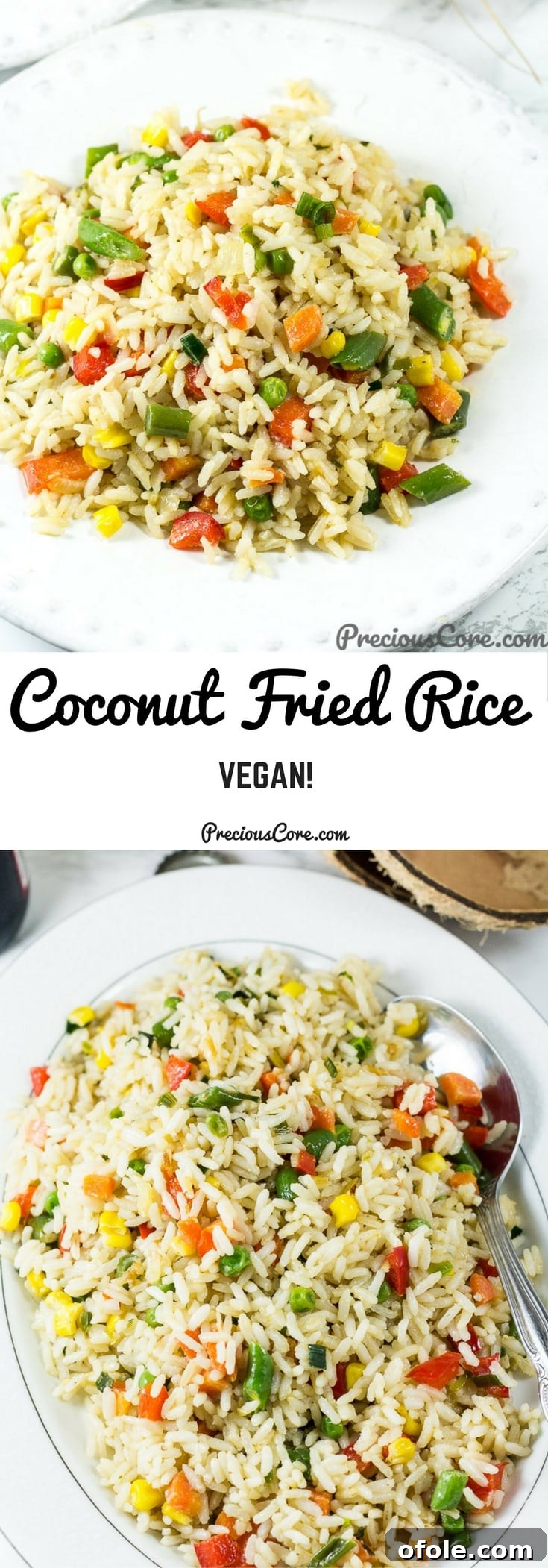 Sunshine Coconut Fried Rice 6 Collage with text "Coconut Fried Rice Vegan!"