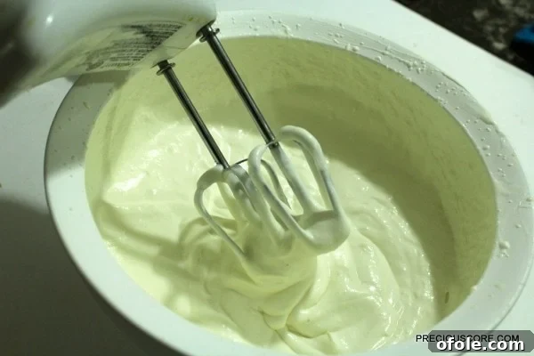 Effortless Chocolate Ice Cream 4 Whipped heavy cream and condensed milk forming soft peaks