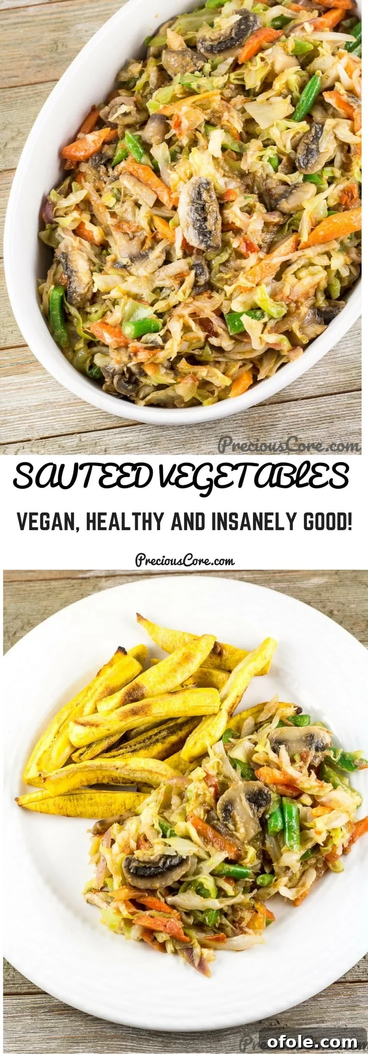 Collage with text "Sauteed Vegetables Vegan, Healthy and Insanely Good! African Vegan Mixed Vegetables with Cabbage" - A collection of delicious plant-based recipes.
