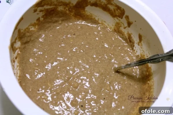 Mixed Batter Fully mixed whole wheat banana pancake batter
