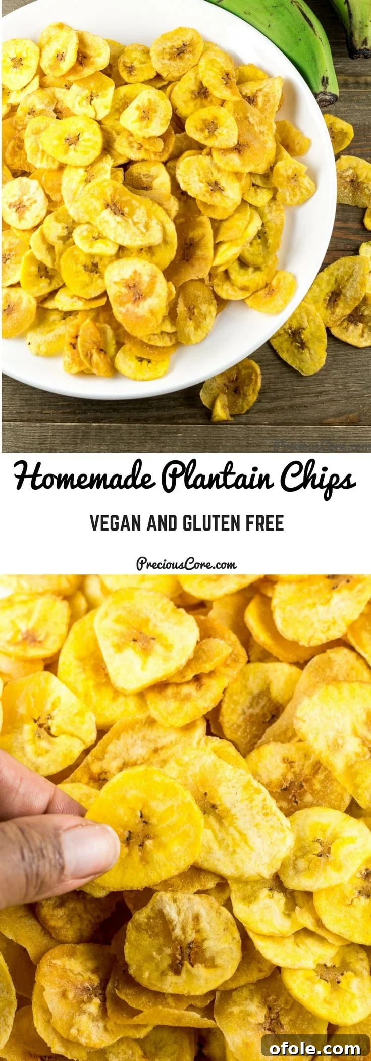 The Secret to Perfectly Crispy Plantain Chips 8 Visually appealing collage with text "Homemade Plantain Chips: Vegan and Gluten Free," showcasing the delicious snack.