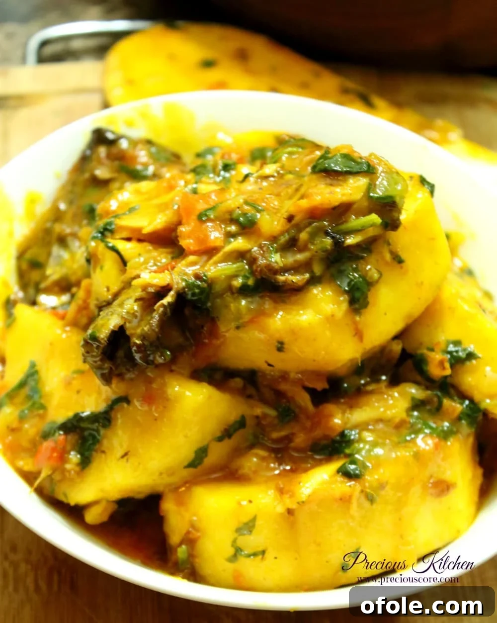 Plated African Yam Porridge, a hearty and flavorful meal