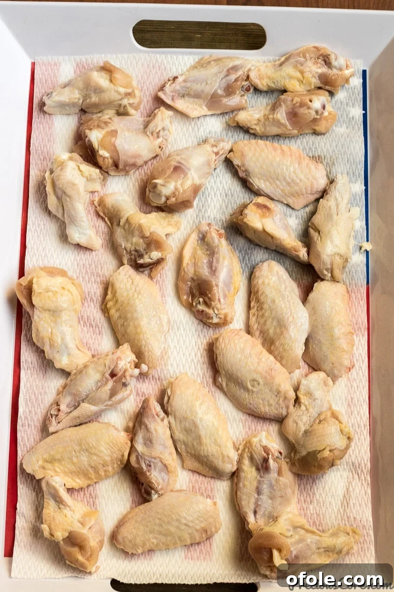 Cleaned and prepared party chicken wings, ready for seasoning.