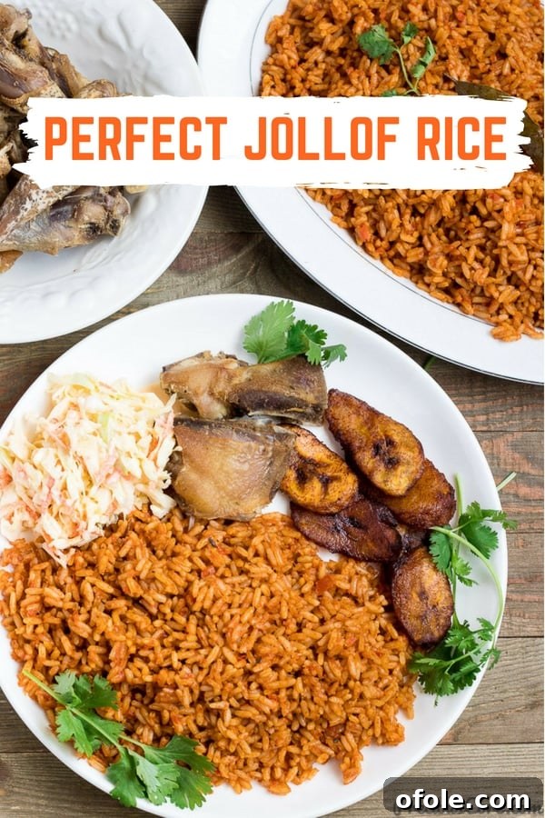 Nigerian Jollof Rice A Flavorful Journey 7 Plates of food with text "Perfect Jollof Rice."