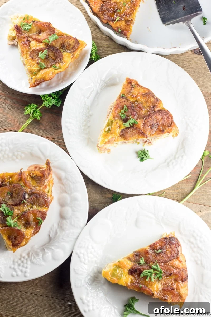 Golden Plantain Bake 2 Plantain Frittata recipe - a whole baked frittata with golden brown plantains on top