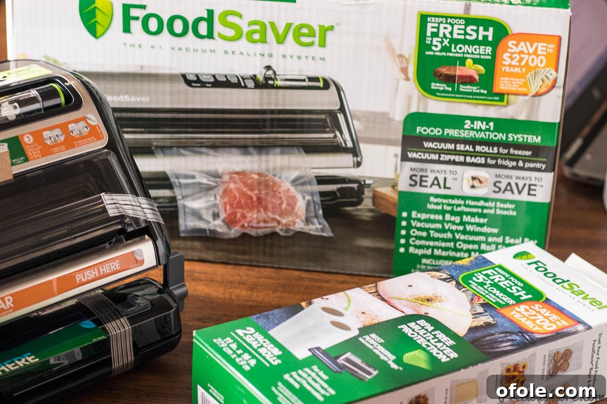 One Pan Beef Stir Fry 2 Foodsaver 5200 in front of the box it came in.