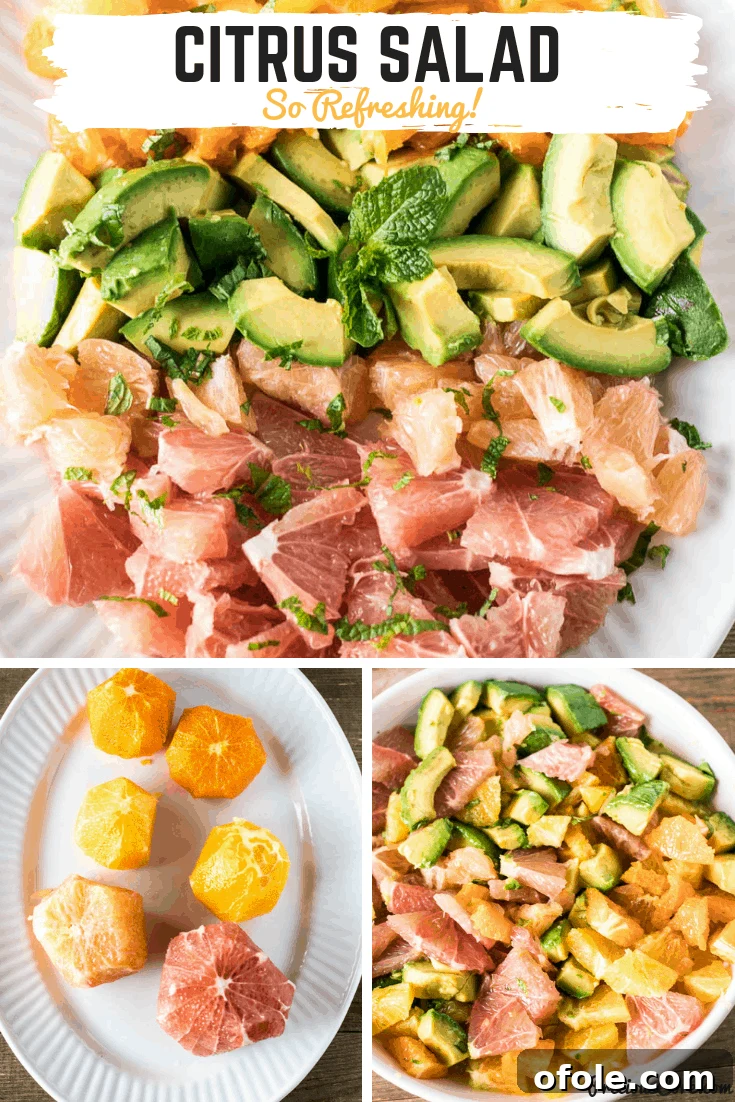 Collage of salad with text \"Citrus Salad So Refreshing!\"