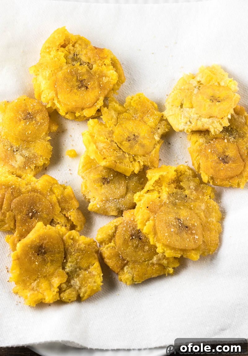 Golden Crispy Tostones The Ultimate Twice-Fried Plantain Recipe 7 Seasoned and fried plantains.