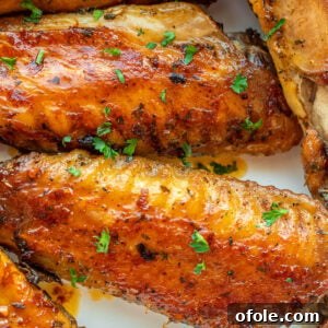 Oven Baked Turkey Wings in a white bowl.