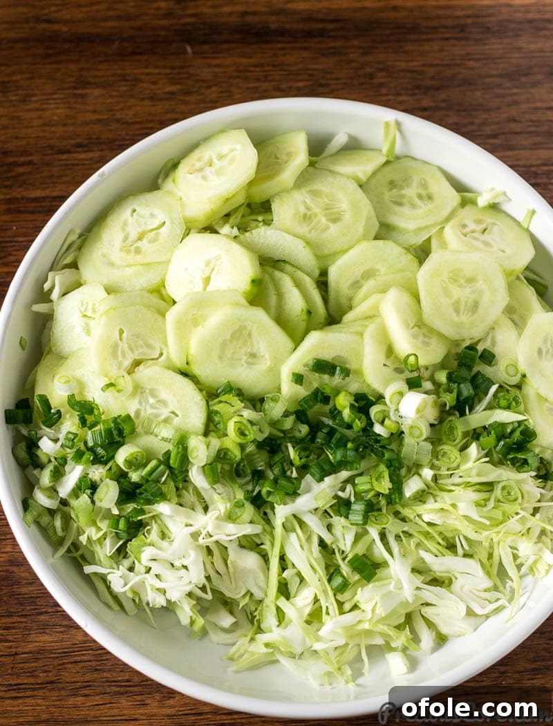 Fresh ingredients for a delicious and easy cabbage salad.