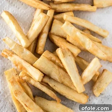 Yuca Fries on a paper towel.
