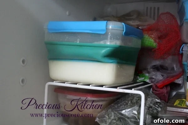 Bowl of coconut ice cream mixture in freezer
