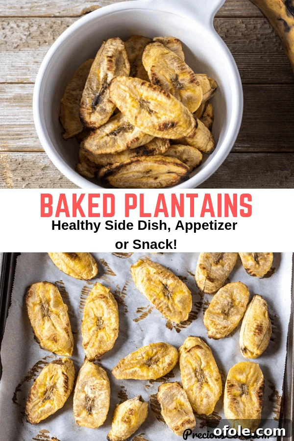 A collage of baked plantain images, showing various serving styles and close-ups.