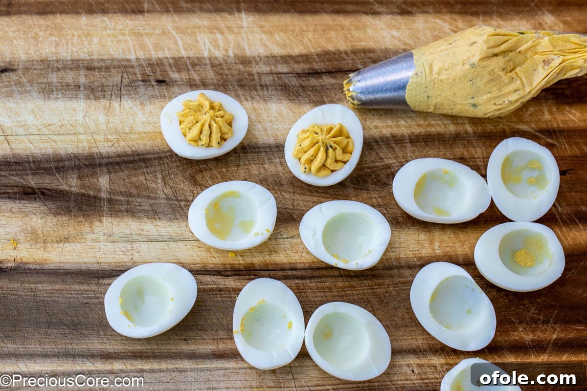 Southern Charm Deviled Eggs 10 Piping bag for filling deviled eggs, showing the creamy yolk mixture.