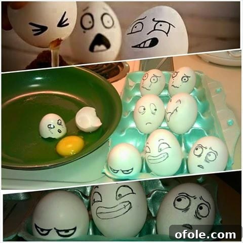 Eggs decorated with hand-drawn faces, showcasing creative food artistry