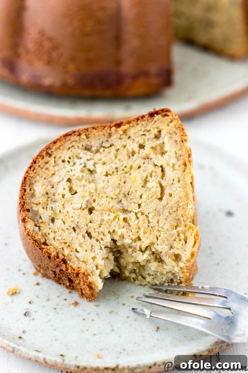 Plantain cake slice with fork on the side