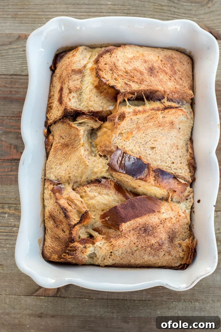 Golden Challah Bread Pudding 9 Freshly baked Challah bread pudding, puffed up and golden brown, just out of the oven
