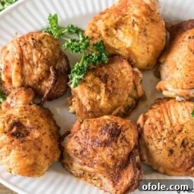 Best Ever Crispy Baked Chicken Thighs, golden and tender.