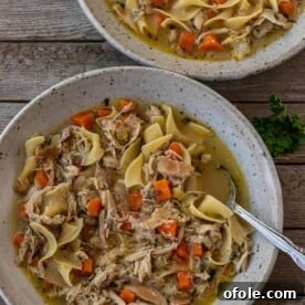 Two bowls of comforting chicken noodle soup, steaming and ready to enjoy.
