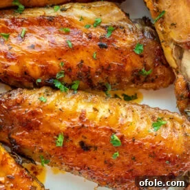 Square image of crispy, flavorful turkey wings.